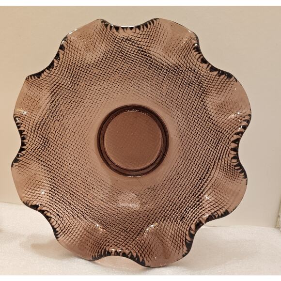 Vintage Italian Colony Pink Purple Amber Waffle Glass Ruffled Candy Bowls 3 Pc - Picture 6 of 13